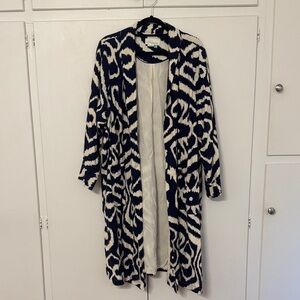 Anthropologie Blue and Cream Patterned Cardigan